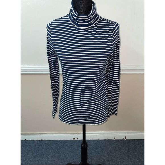 Vineyard Vines Navy & White Stripe Long Sleeve Turtleneck Blouse Size X-Small - Picture 1 of 5